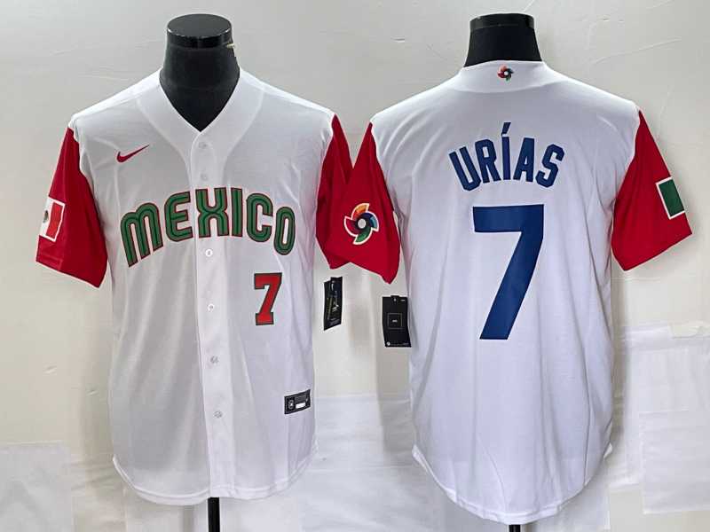 Men's Mexico Baseball #7 Julio Urias Number 2023 White Red World Classic Stitched Jersey3,We sell and wholesale Men's Mexico Baseball #7 Julio Urias Number 2023 White Red World Classic Stitched Jersey3 on line form chian!